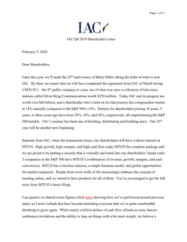 IAC Q4 2019 Shareholder Letter February 5, 2020 Dear