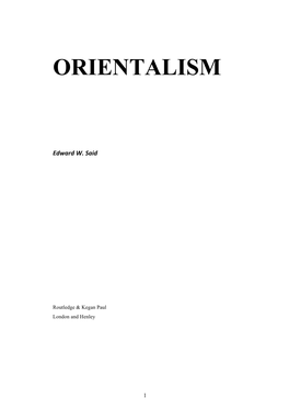 Said-Introduction and Chapter 1 of Orientalism