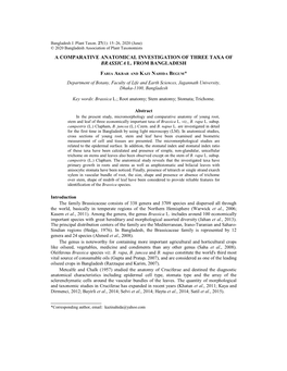 A Comparative Anatomical Investigation of Three Taxa of Brassica L
