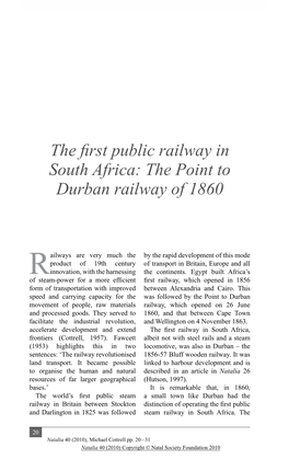 The First Public Railway in South Africa: the Point to Durban Railway of 1860