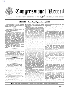 Congressional Record United States Th of America PROCEEDINGS and DEBATES of the 109 CONGRESS, SECOND SESSION