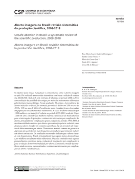 Unsafe Abortion in Brazil: a Systematic Review of the Scientific Production, 2008-2018 Aborto Inseguro No Brasil