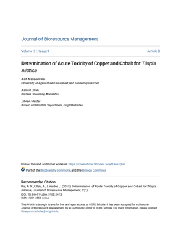 Determination of Acute Toxicity of Copper and Cobalt for Tilapia Nilotica