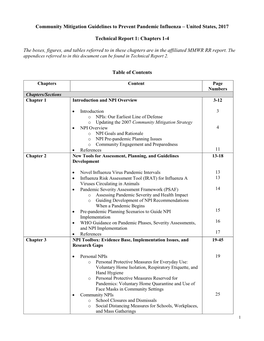 Community Mitigation Guidelines to Prevent Pandemic Influenza – United States, 2017 Technical Report 1: Chapters 1-4 the Boxes