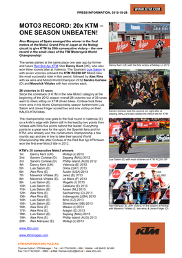 MOTO3 RECORD: 20X KTM – ONE SEASON UNBEATEN!