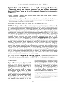 Optimisation and Validation of a High Throughput Screening Compatible