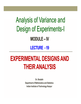 Analysis of Variance and Analysis of Variance and Design of Experiments of Experiments-I