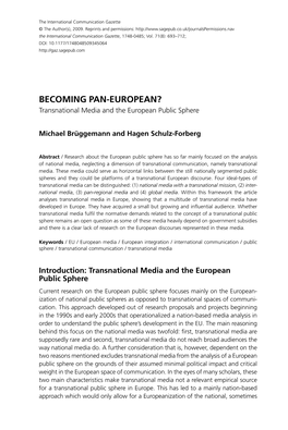 BECOMING PAN-EUROPEAN? Transnational Media and the European Public Sphere