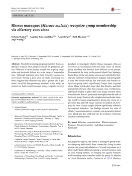 Rhesus Macaques (Macaca Mulatta) Recognize Group Membership Via Olfactory Cues Alone