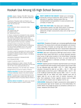 Hookah Use Among US High School Seniors Abstract