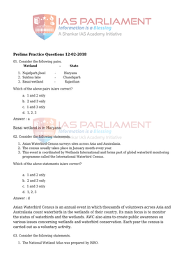 Prelims Practice Questions 12-02-2018 Basai Wetland Is In