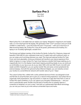 Surface Pro 3 Fact Sheet May 2014