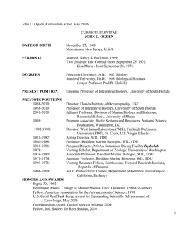 John C. Ogden, Curriculum Vitae, May 2016 1 CURRICULUM VITAE