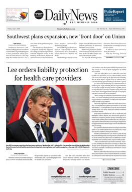 Lee Orders Liability Protection for Health Care Providers