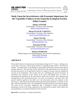 Study Upon the Invertebrates with Economic Importance for the Vegetables Cultures in the Guşteriţa Ecological Garden (Sibiu County)