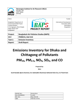 Emissions Inventory for Dhaka and Chittagong of Pollutants PM10