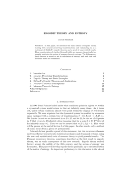 ERGODIC THEORY and ENTROPY Contents 1. Introduction 1 2