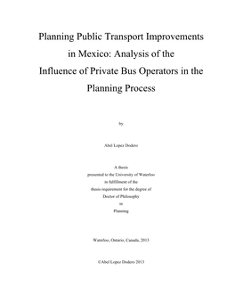 Planning Public Transport Improvements in Mexico: Analysis of the Influence of Private Bus Operators in the Planning Process