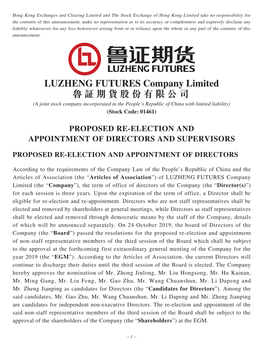 Proposed Re-Election and Appointment of Directors and Supervisors