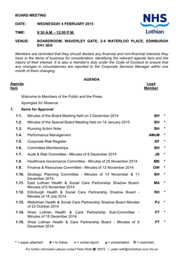 Lothian Health & Social Care Partnership Shadow Board- MA * Minutes of 6 November 2014 1.12