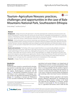 Tourism–Agriculture Nexuses: Practices, Challenges and Opportunities in the Case of Bale Mountains National Park, Southeastern