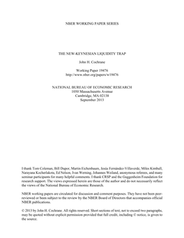 Nber Working Paper Series the New-Keynesian Liquidity