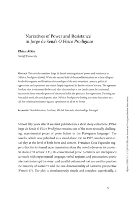 Narratives of Power and Resistance in Jorge De Sena's O Físico Prodigioso