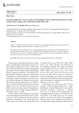 New Records of Vascular Plant Distribution in the Polish Part of the Lithuanian Lakeland, North-Eastern Poland