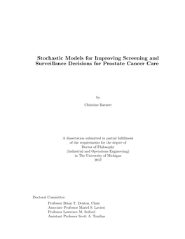 Stochastic Models for Improving Screening and Surveillance Decisions for Prostate Cancer Care