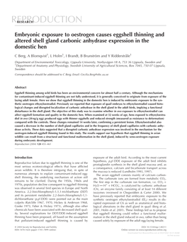 Embryonic Exposure to Oestrogen Causes Eggshell Thinning and Altered Shell Gland Carbonic Anhydrase Expression in the Domestic Hen