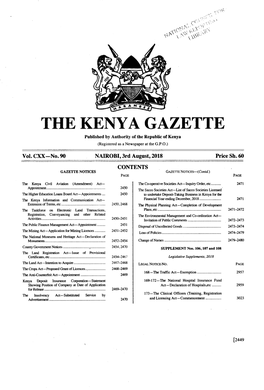 THE KENYA GAZETTE Published by Authority of the Republic of Kenya (Registered As a Newspaper at the G.P.O.)