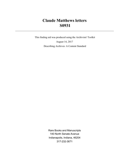 Claude Matthews Letters S0931