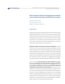 Índices De Ponderación Accionaria Por Factores Fundamentales (PAFF) Para Colombia