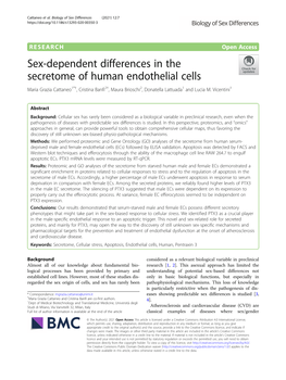 Sex-Dependent Differences in the Secretome of Human Endothelial Cells Maria Grazia Cattaneo1*†, Cristina Banfi2†, Maura Brioschi2, Donatella Lattuada1 and Lucia M