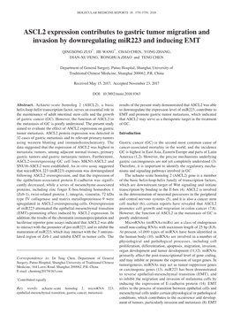 ASCL2 Expression Contributes to Gastric Tumor Migration and Invasion by Downregulating Mir223 and Inducing EMT