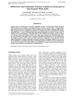 Biodiversity and Community Structure of Spiders in Saran, Part of Indo-Gangetic Plain, India