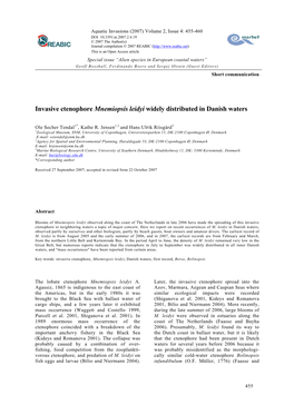 Invasive Ctenophore Mnemiopsis Leidyi Widely Distributed in Danish Waters