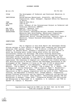 DOCUMENT RESUME the Development of Technical And