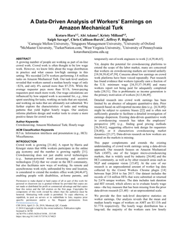 A Data-Driven Analysis of Workers' Earnings on Amazon Mechanical Turk