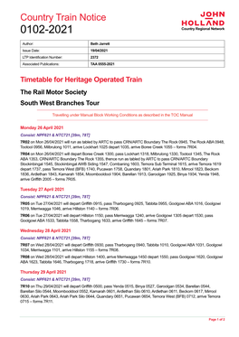 Country Train Notice 0102-2021 Country Regional Network