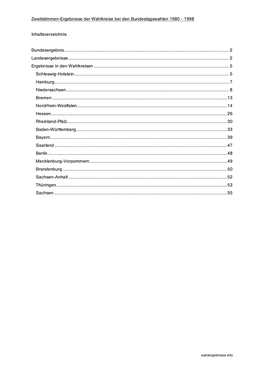 Zweitstimmen-Ergebnisse Der Wahlkreise Bei Den Bundestagswahlen 1980 - 1998