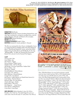 (XXXIX:9) Mel Brooks: BLAZING SADDLES (1974, 93M) the Version of This Goldenrod Handout Sent out in Our Monday Mailing, and the One Online, Has Hot Links