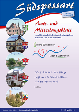 Woche S 18/19 - 2019 Altenbuch Amts- Und Mitteilungsblatt Von Altenbuch, Collenberg, Dorfprozelten, Collenberg Faulbach Und Stadtprozelten
