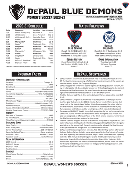 Depaul Blue Demons Women’S Soccer 2020-21 Depaulbluedemons.Com - @Depaulwsoc Week 4 - 3/21/21