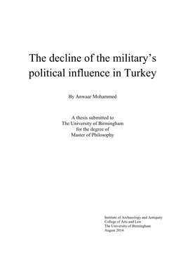 The Decline of the Military's Political Influence in Turkey