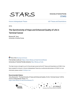 The Synchronicity of Hope and Enhanced Quality of Life in Terminal Cancer