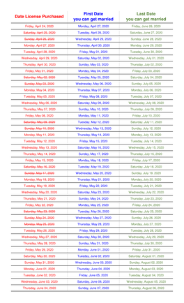 Marriage Valid Dates