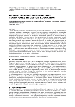 Design Thinking Methods and Techniques in Design Education