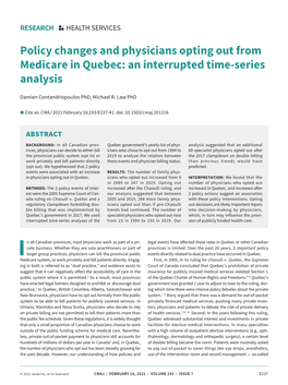 Policy Changes and Physicians Opting out from Medicare in Quebec: an Interrupted Time-Series Analysis