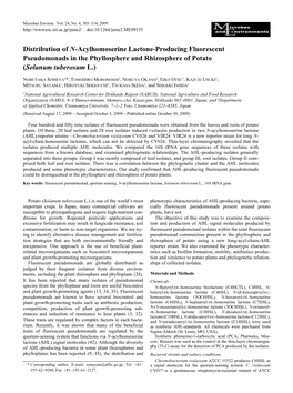 Distribution of N-Acylhomoserine Lactone-Producing Fluorescent Pseudomonads in the Phyllosphere and Rhizosphere of Potato (Solanum Tuberosum L.)